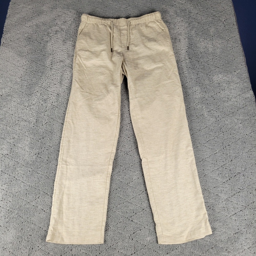 Goodfellow Linen Blend Pants Mens S Khaki Relaxed Straight Pull On Elastic Waist